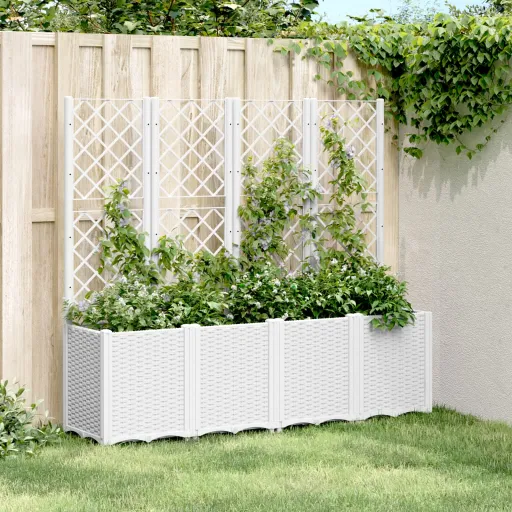 Vaso/Floreira de Jardim c/ Treliça 160x40x140 cm PP Branco