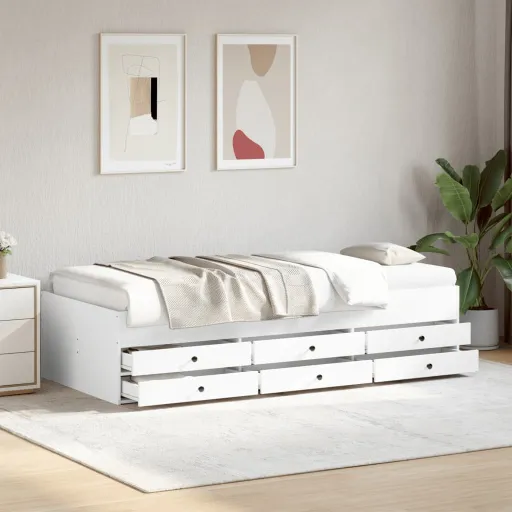 Sofá-Cama com Gavetas Sem Colchão 100x200 cm Branco