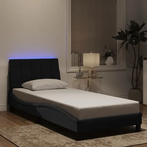 Estrutura de Cama c/ Luzes LED 90x190 cm Veludo Preto