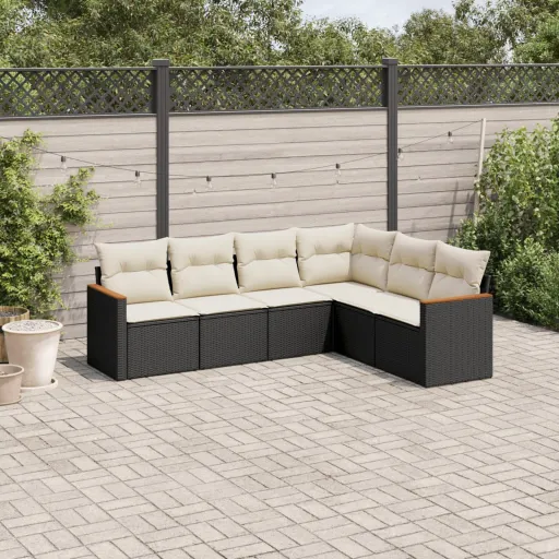 Conjunto Sofás de Jardim c/ Almofadões Vime PE Preto (6 pcs)