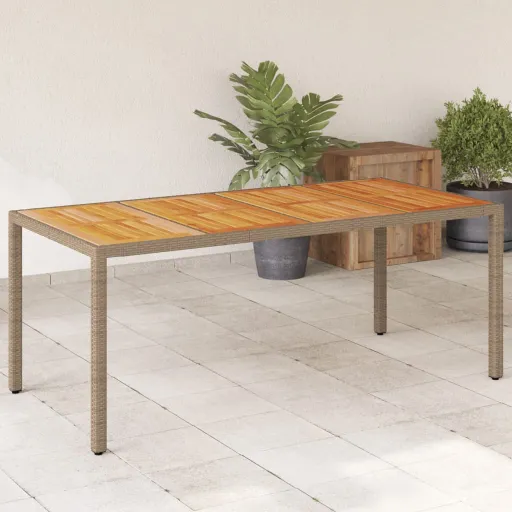 Mesa de Jardim 190x90x75 cm Vime PE e Madeira de Maciça Bege