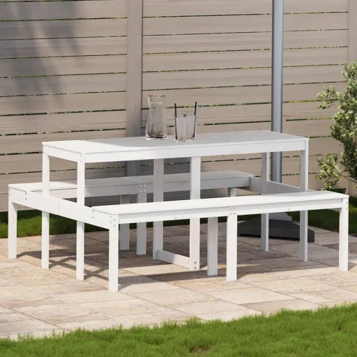 Mesa de Piquenique 160x134x75 cm Madeira de Pinho Maciça Branco