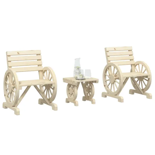 Conjunto Lounge de Jardim Madeira de Abeto Maciça (3 pcs)