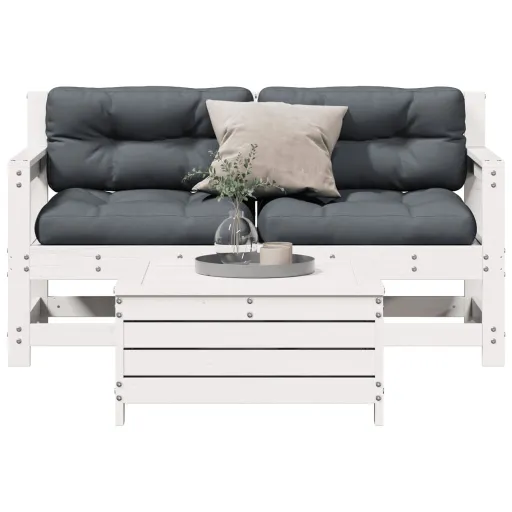 Conjunto Lounge Jardim c/ Almofadões Pinho Maciço Branco (3 pcs)