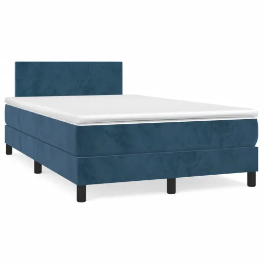 Cama Boxspring com Colchão 120x190 cm Veludo Azul-Escuro