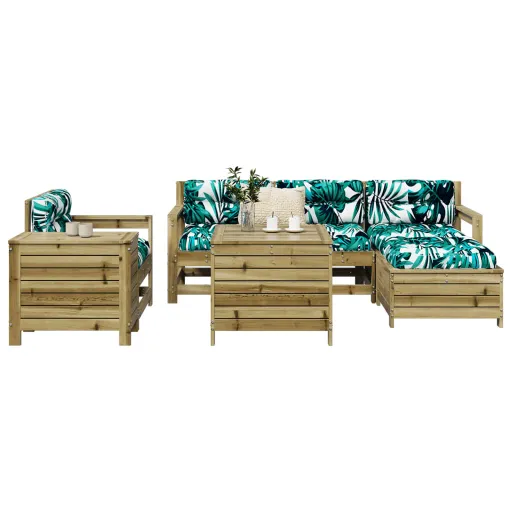 Conjunto Sofás Jardim Madeira de Pinho Impregnada (7 pcs)