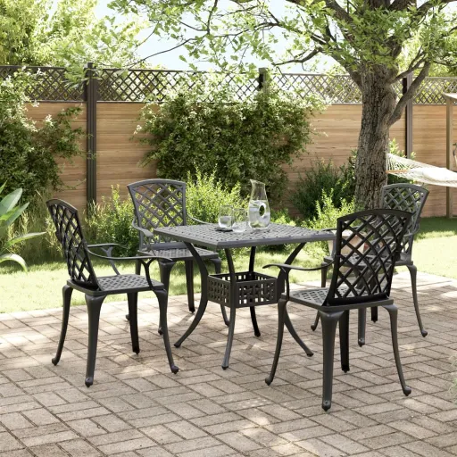 Conjunto de Jantar para Jardim Alumínio Fundido Preto (5 pcs)