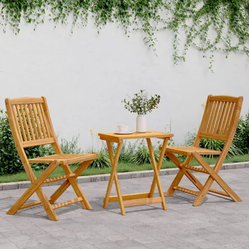 Conjunto Jantar Dobrável p/ Jardim Madeira Acácia Maciça (3 pcs)