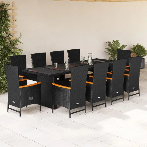 Conjunto de Jantar p/ Jardim c/ Almofadões Vime PE Preto (11 pcs)