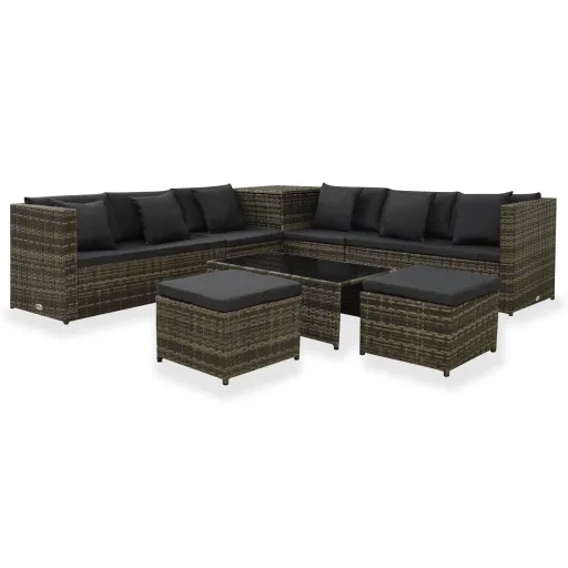 Conjunto Lounge de Jardim c/ Almofadões Vime PE Cinzento (8 pcs)