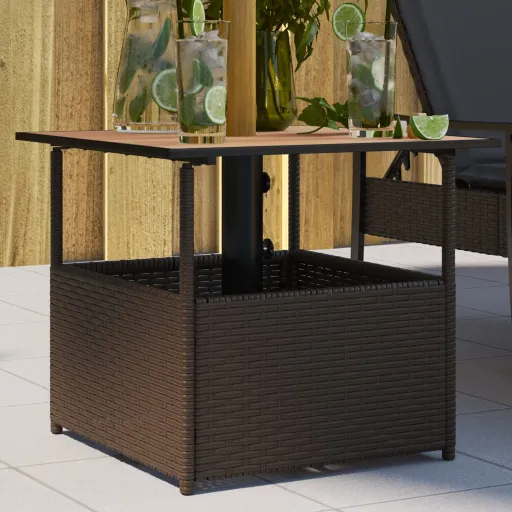 Mesa Jardim c/Orifício Guarda-Sol 55x55x46,5cm Vime PE Castanho