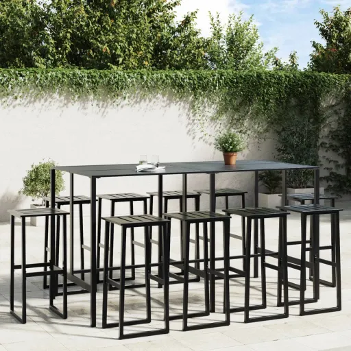 Conjunto de Bar para Jardim   Aço Revestido a pó Preto (11 pcs)