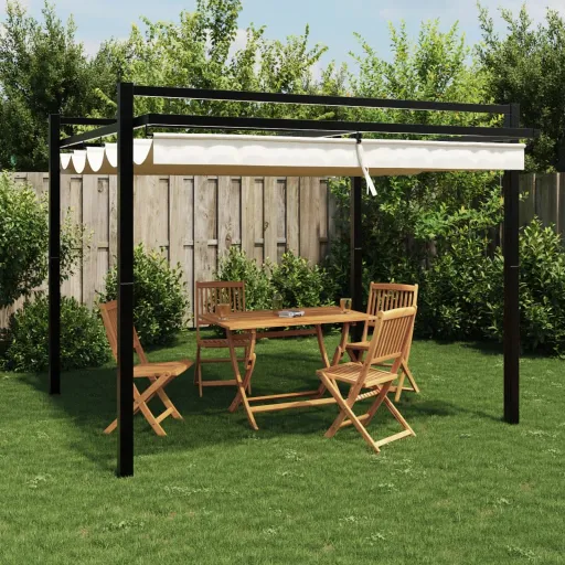 Gazebo de Jardim com Teto Retrátil 3x3 m Alumínio Creme