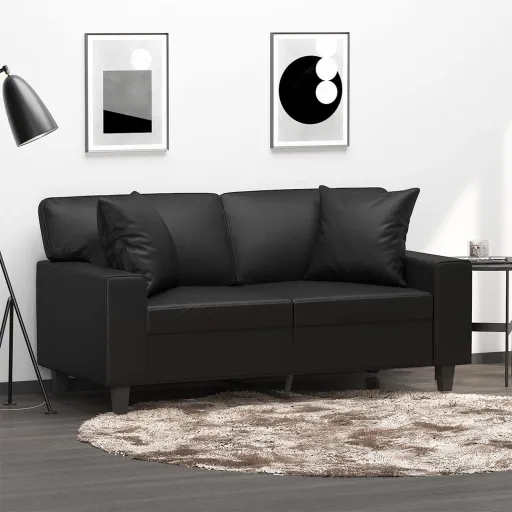 Sofá 2 Lugares + Almofadas Decorativas 120cm Couro Artif. Preto