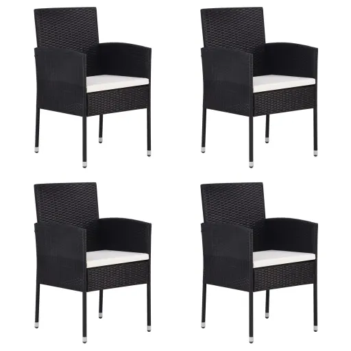 Cadeiras de Jardim c/ Almofadões Branco Nata   Vime PE Preto (4 pcs)