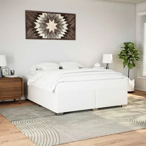 Estrutura de Cama 200x200 cm Couro Artificial Branco