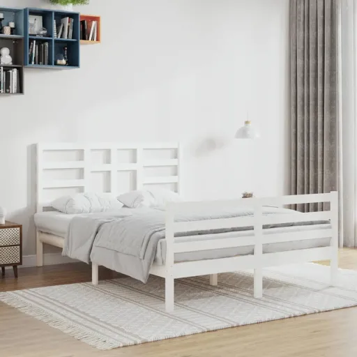 Estrutura de Cama 120x200 cm Madeira Maciça Branco