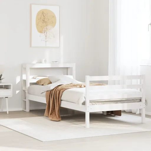 Cama Sem Colchão 90x190 cm Madeira de Pinho Maciça Branco