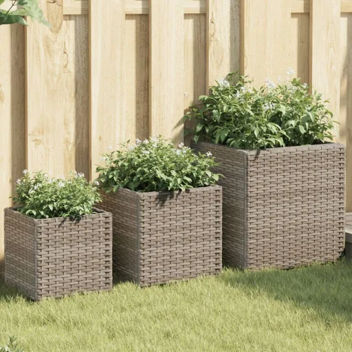 Vasos de Jardim   Vime PE Cinzento (3 pcs)