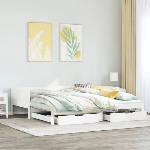 Sofá-Cama com Gavetão e Gavetas Sem Colchão 90x200 cm Branco