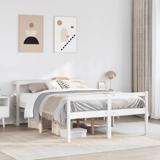 Cama para Idosos com Cabeceira 160x200 cm Pinho Maciço Branco