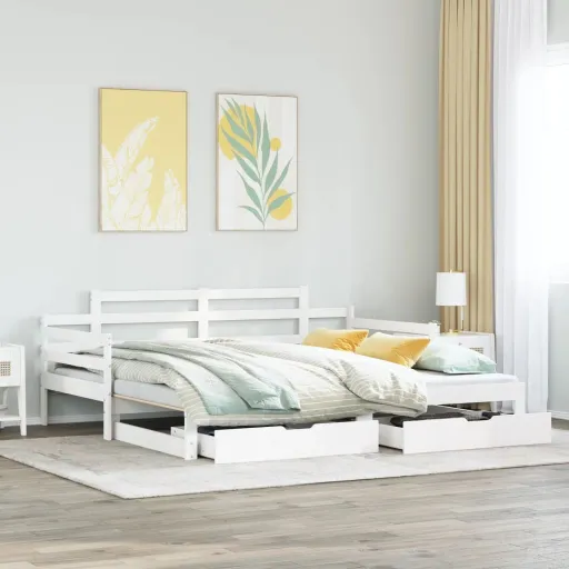 Sofá-Cama com Gavetão e Gavetas Sem Colchão 90x190 cm Branco