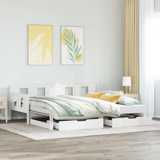 Sofá-Cama com Gavetão e Gavetas Sem Colchão 80x200 cm Branco