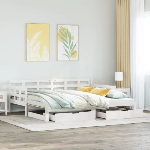 Sofá-Cama com Gavetão e Gavetas Sem Colchão 90x200 cm Branco