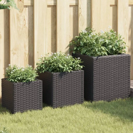 Vasos de Jardim   Vime PE Preto (3 pcs)