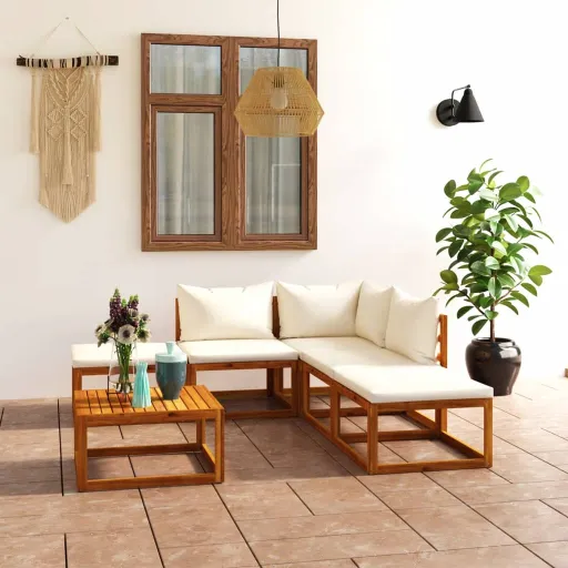 Conj. Lounge Jardim c/ Almofadões Madeira Acácia Maciça (6 pcs)