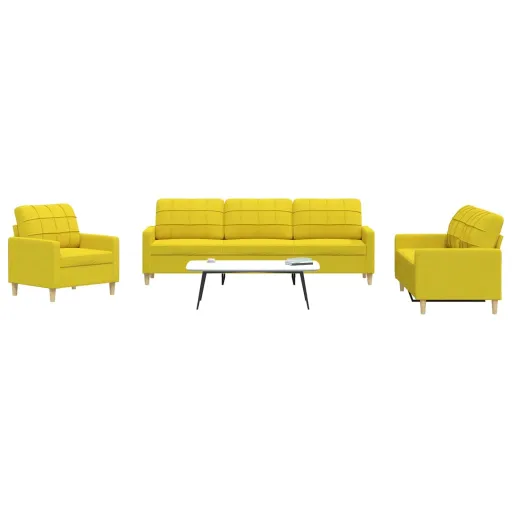 Conjunto de Sofás Tecido Amarelo-Claro (3 pcs)