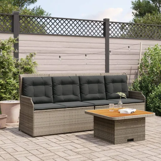 Conjunto Lounge de Jardim c/ Almofadões Vime PE Cinzento (3 pcs)