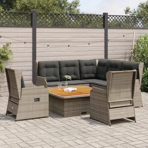 Conjunto Lounge de Jardim c/ Almofadões Vime PE Cinzento (6 pcs)