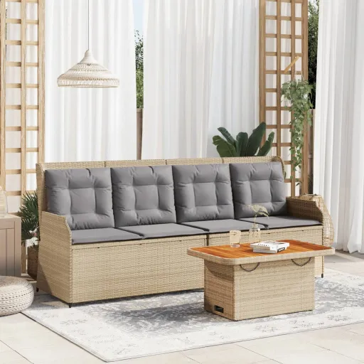 Conjunto Lounge de Jardim com Almofadões Vime PE Bege (3 pcs)