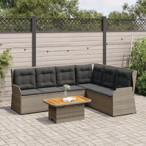 Conjunto Lounge de Jardim c/ Almofadões Vime PE Cinzento (5 pcs)