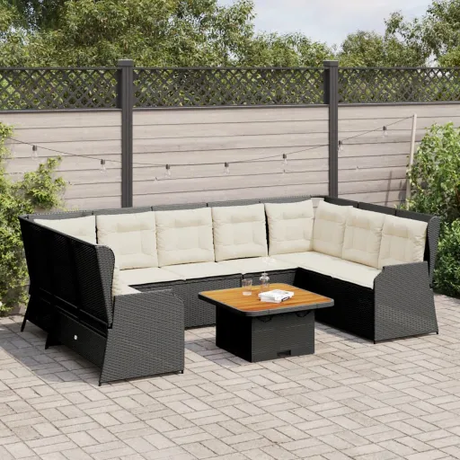 Conjunto Lounge de Jardim c/ Almofadões Vime PE Preto (7 pcs)