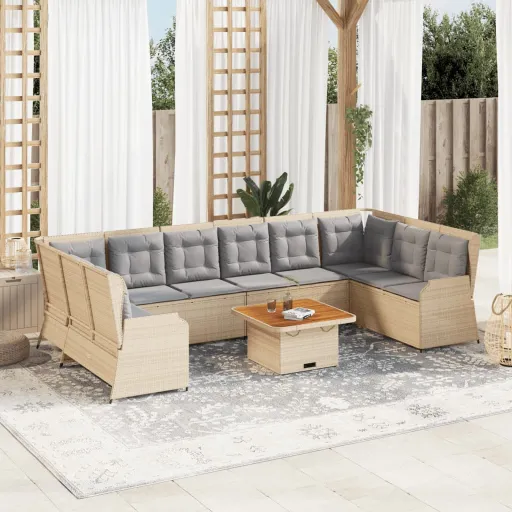 Conjunto Lounge para Jardim com Almofadões Vime PE Bege (7 pcs)