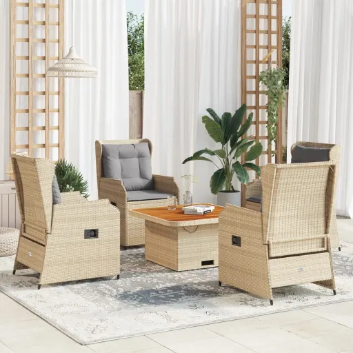 Conjunto Lounge p/ Jardim com Almofadões Vime PE Bege (5 pcs)