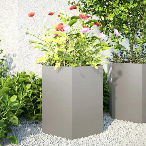 Vasos Floreiras de Jardim   Hexagonal 46x40x45 cm Aço Inox. (2 pcs)