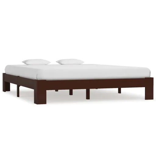 Estrutura de Cama 160x200 cm Pinho Maciço Castanho-Escuro