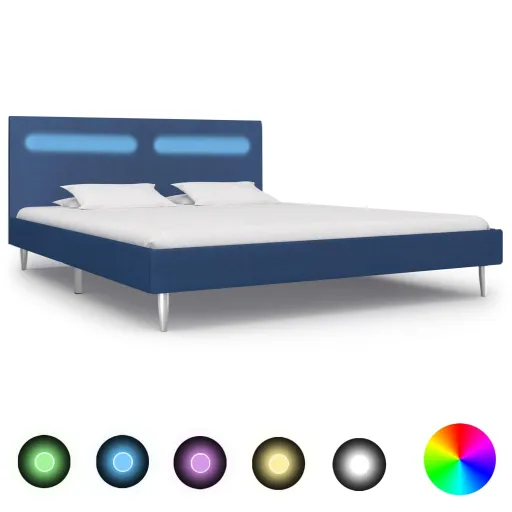 Estrutura de Cama com LED 180x200 cm Tecido Azul