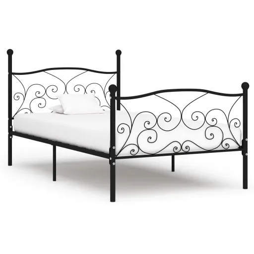 Estrutura de Cama com Estrado de Ripas 90x200 cm Metal Preto