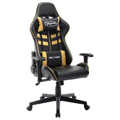 Cadeira de Gaming Couro Artificial Preto e Dourado