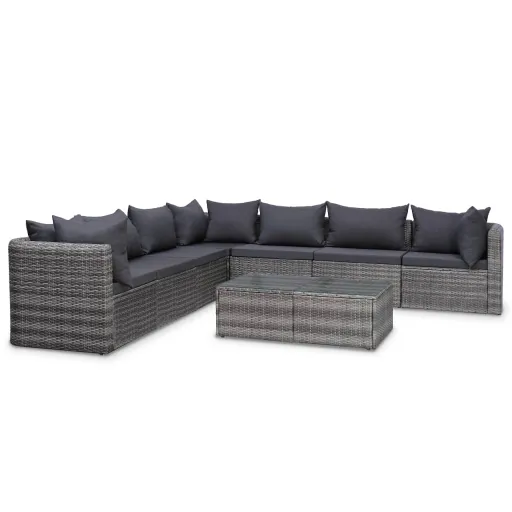 Conjunto Lounge de Jardim c/ Almofadões Vime PE Cinzento (8 pcs)