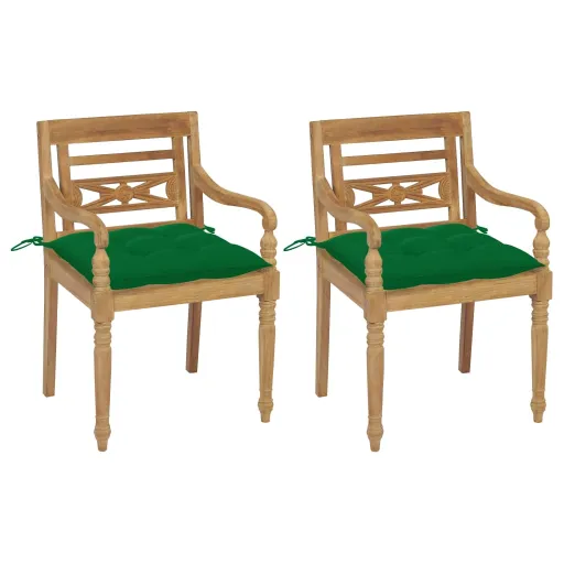 Cadeiras Batávia c/ Almofadões Verde   Teca Maciça (2 pcs)