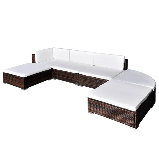 Conjunto Lounge Jardim c/ Almofadões Vime PE Castanho (6 pcs)