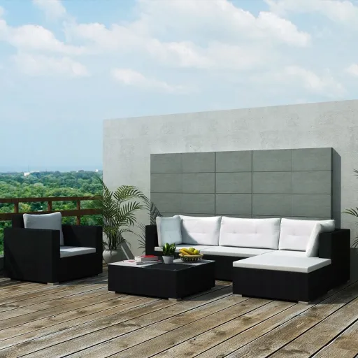 Conjunto Lounge de Jardim c/ Almofadões Vime PE Preto (6 pcs)