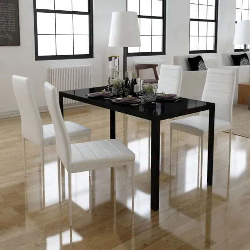 Conjunto Mesa de Jantar   Preto e Branco (5 pcs)