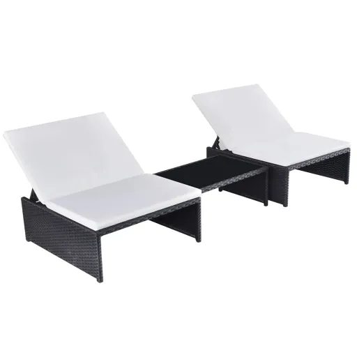 Cadeiras Jardim Reclináveis   com Mesa Vime PE Preto (2 pcs)