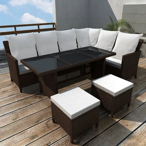 Conjunto Lounge Jardim c/ Almofadões Vime PE Castanho (4 pcs)